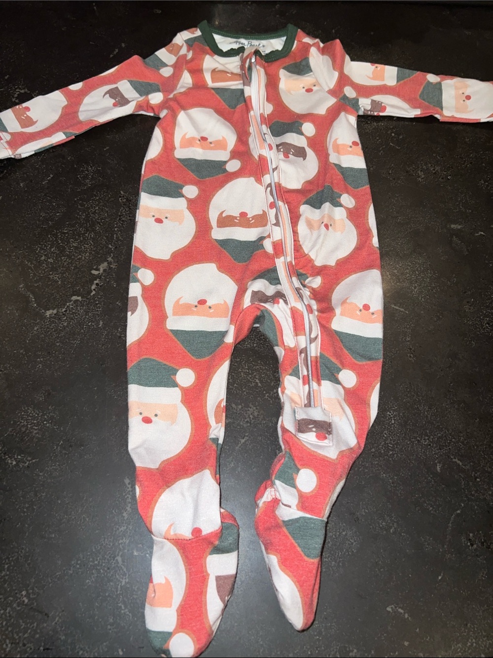 Copper Pearl holiday Kids Red Santa Print One-Piece Footed Pajamas